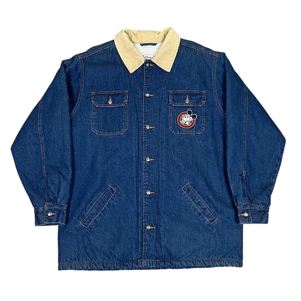 Vintage 90s Mickey Mouse Disney Sherpa Lined Denim Jacket Mens 2XL